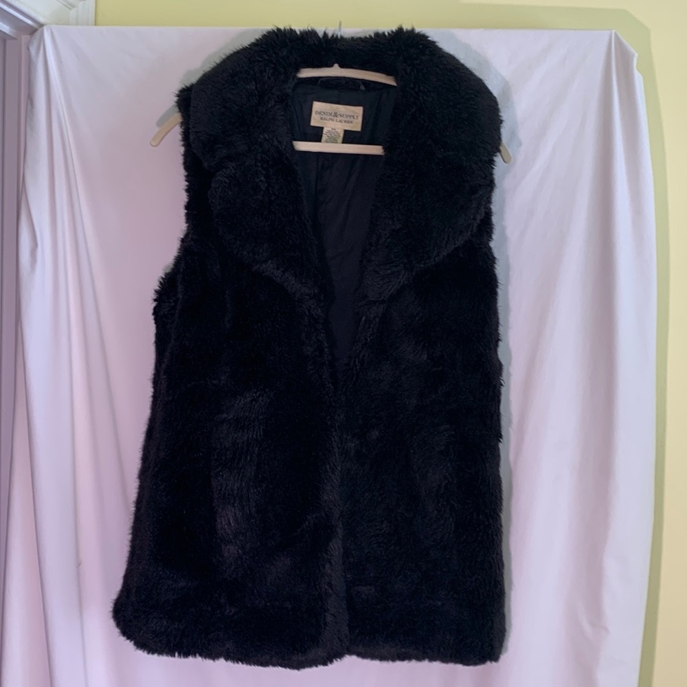 Denim & Supply Ralph Lauren black faux fur vest M